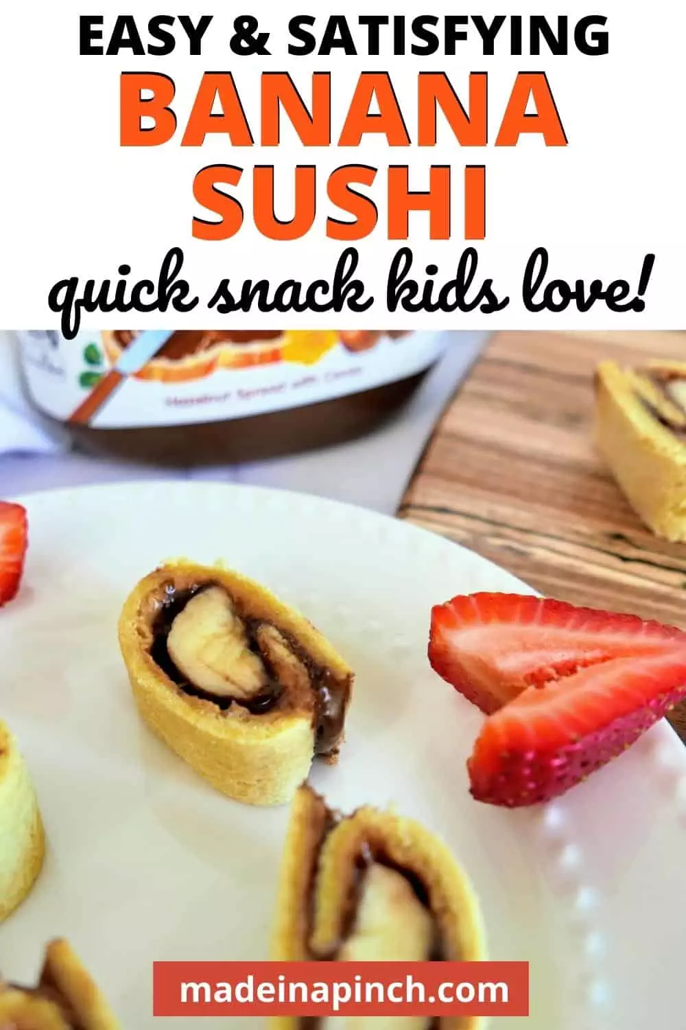 banana sushi with peanut butter pin image