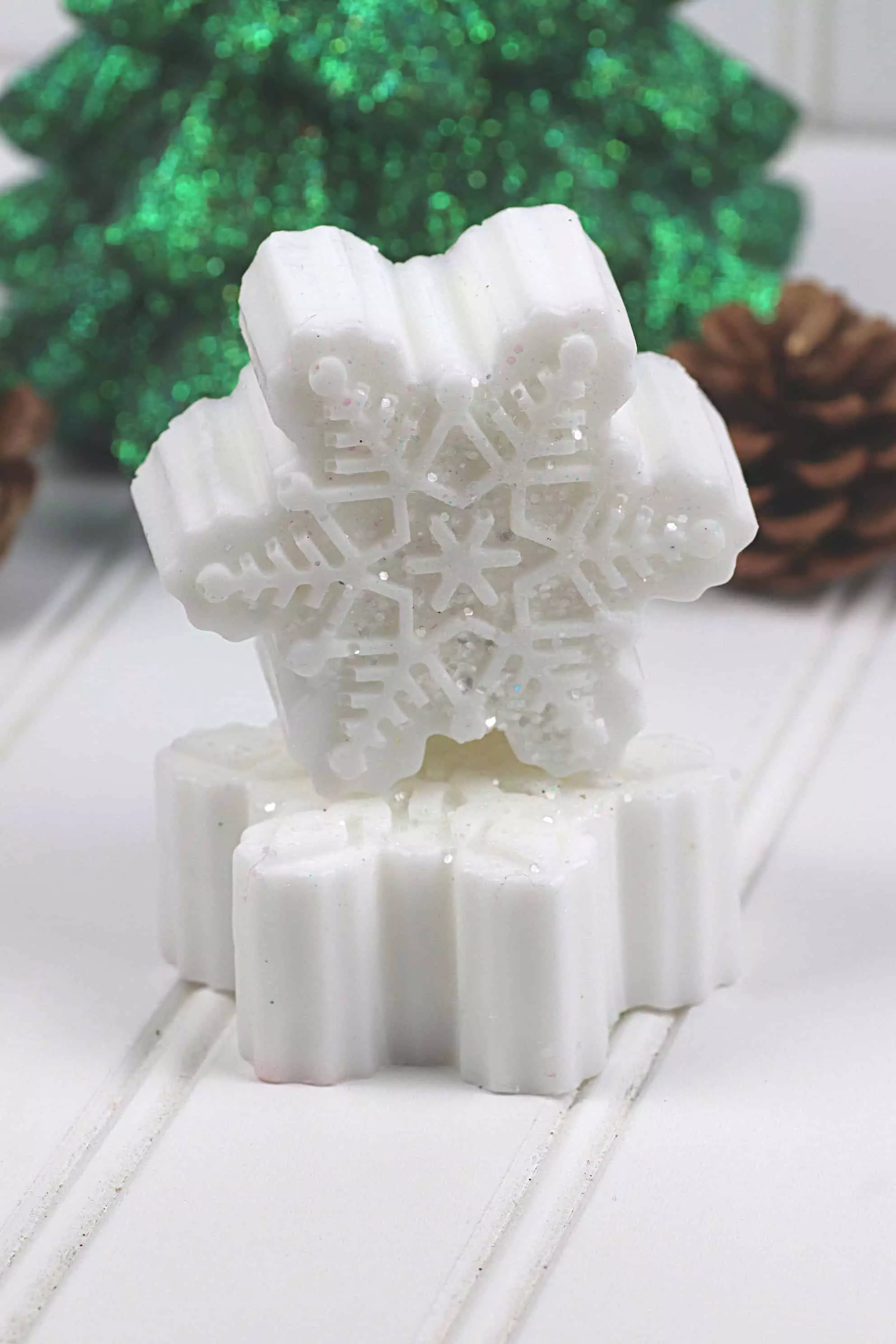 stacked sparkly snowflake DIY soap bars