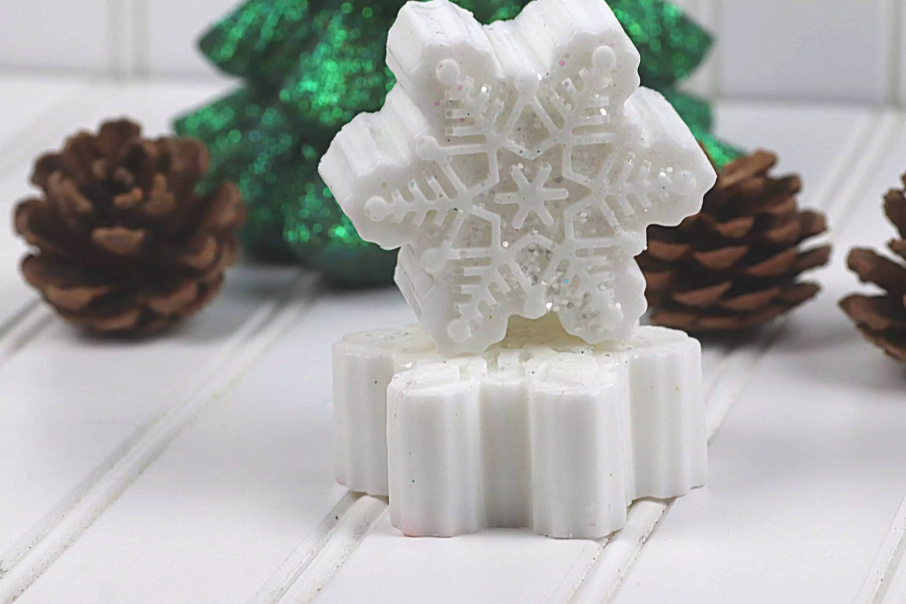 stacked sparkly snowflake soap bars