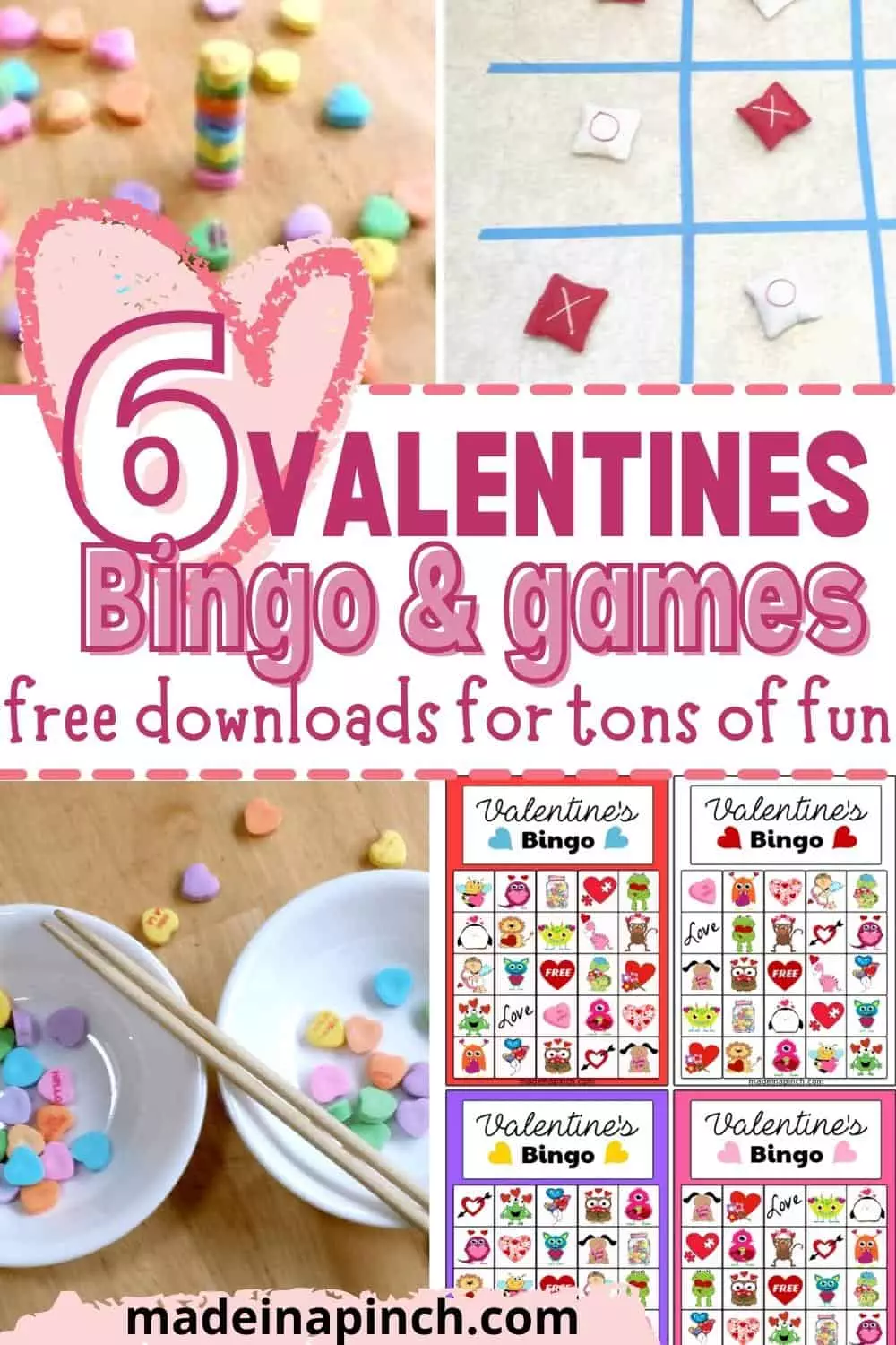 Valentines bingo and other activities image collage pin