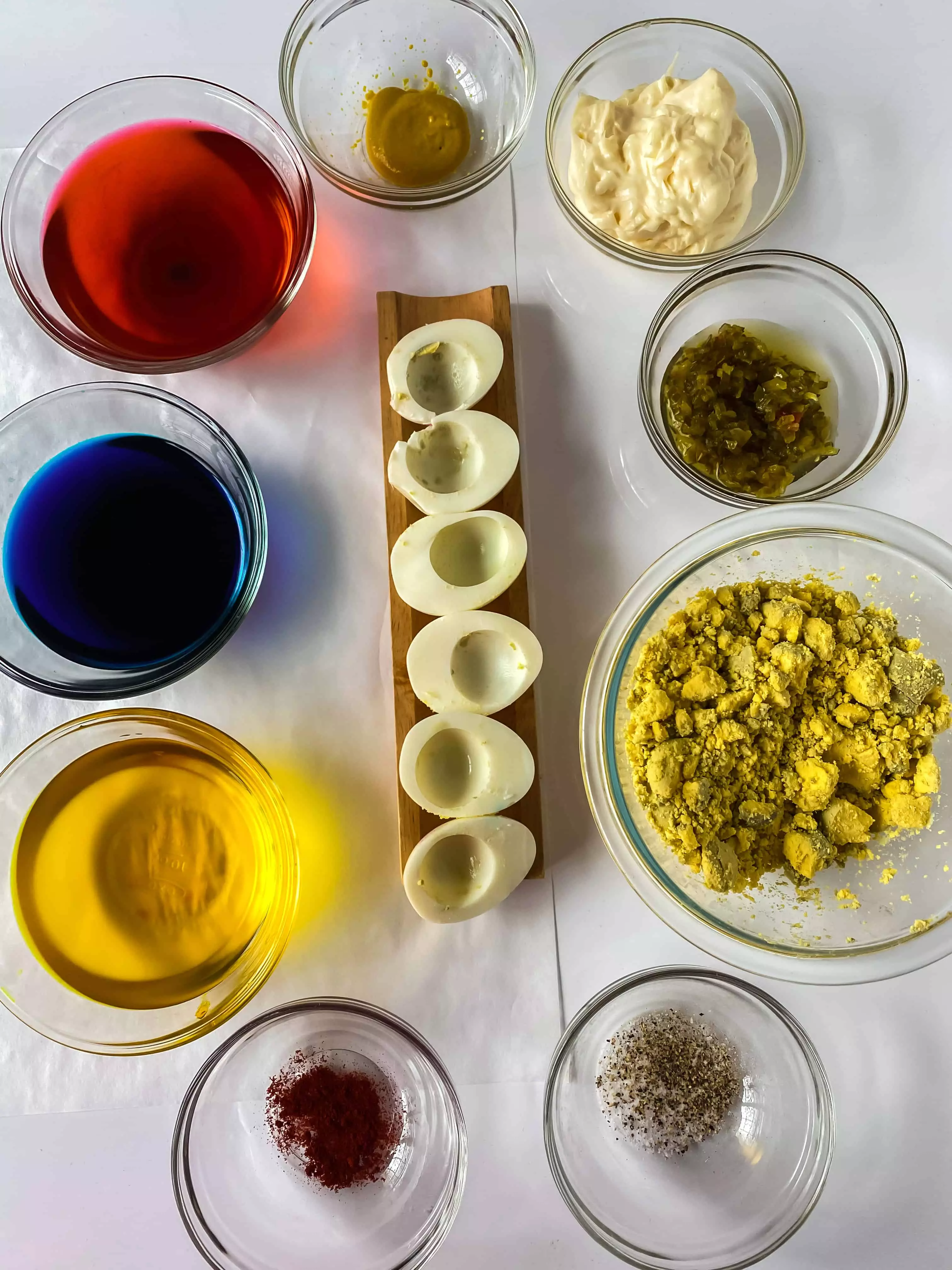 ingredients for colored deviled eggs