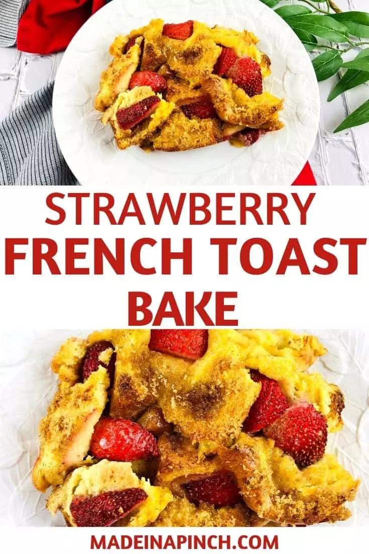 strawberry french toast casserole pin image