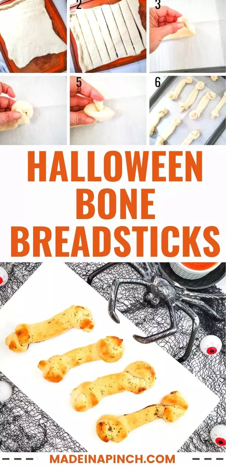 Halloween bone breadsticks pin image