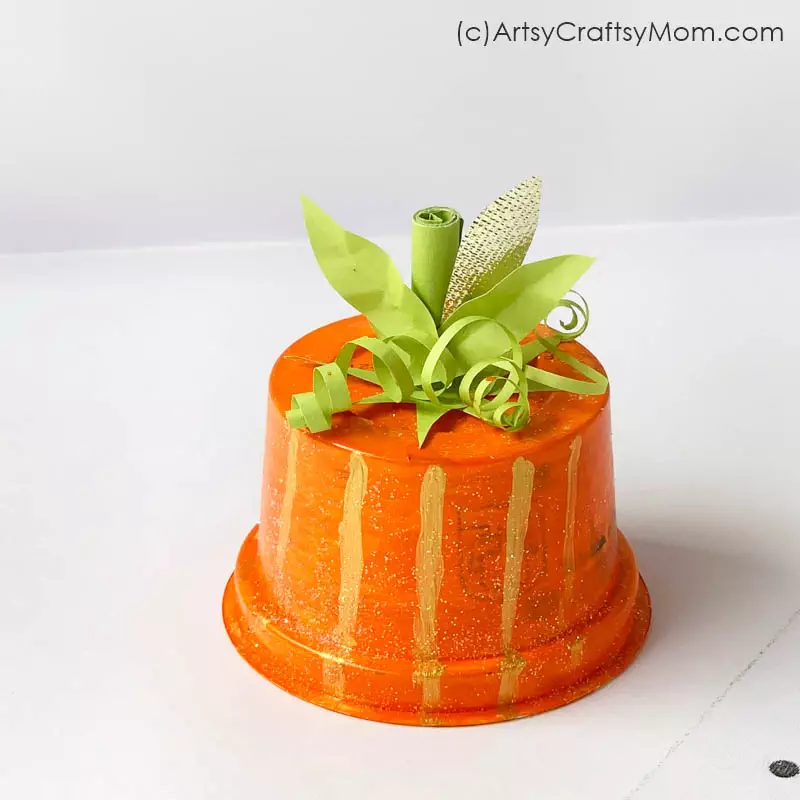 recycled plastic cup pumpkin craft