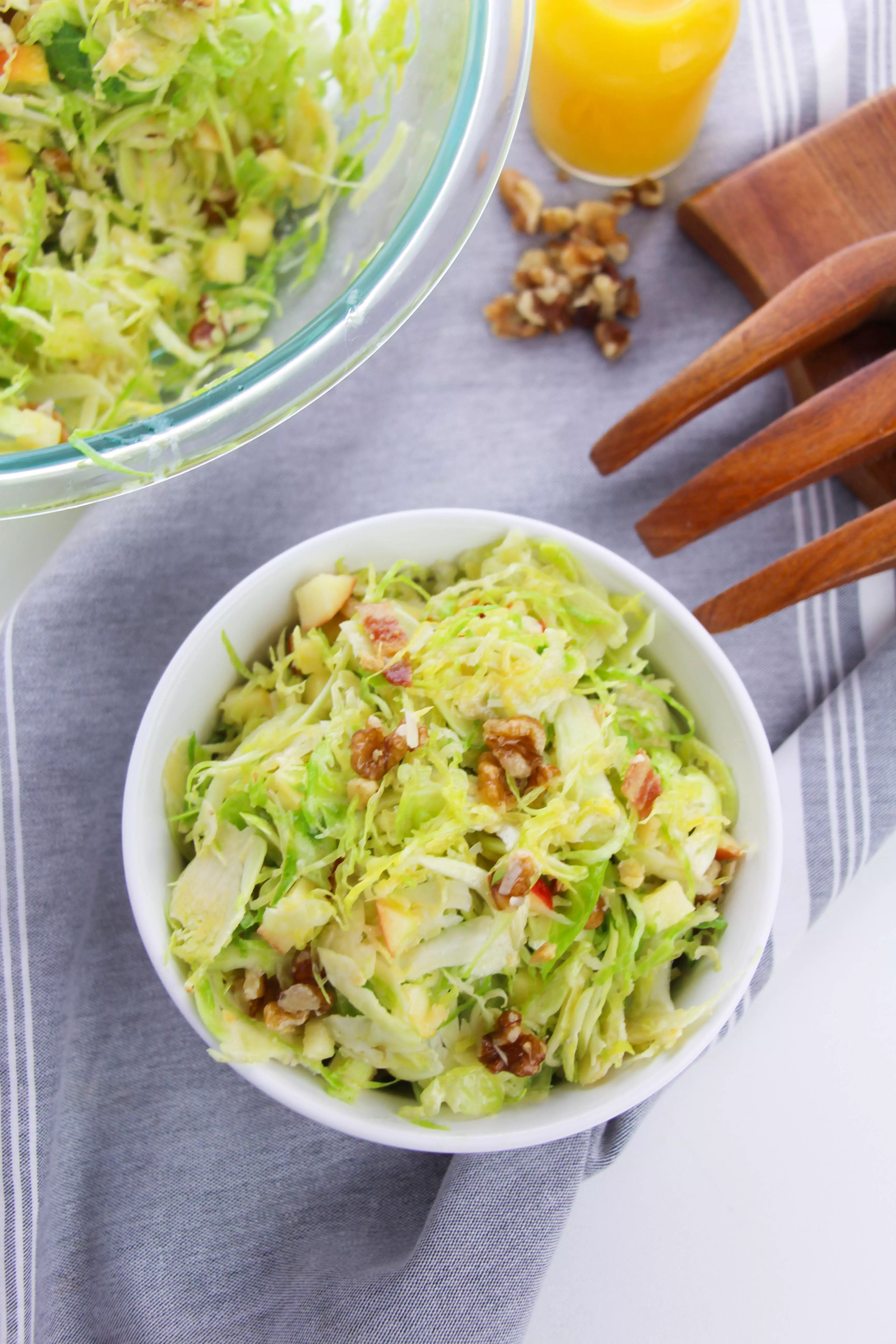 shaved brussels sprouts salad with bacon from above