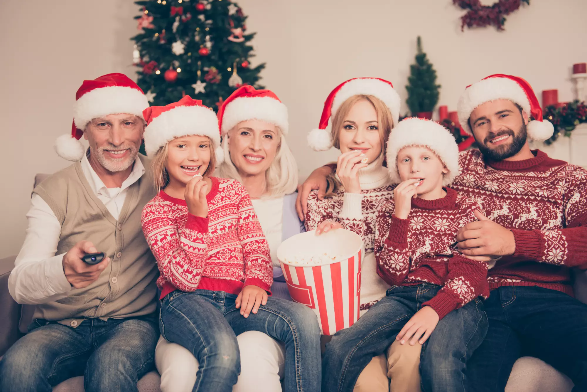 family gathered to watch Christmas movies together