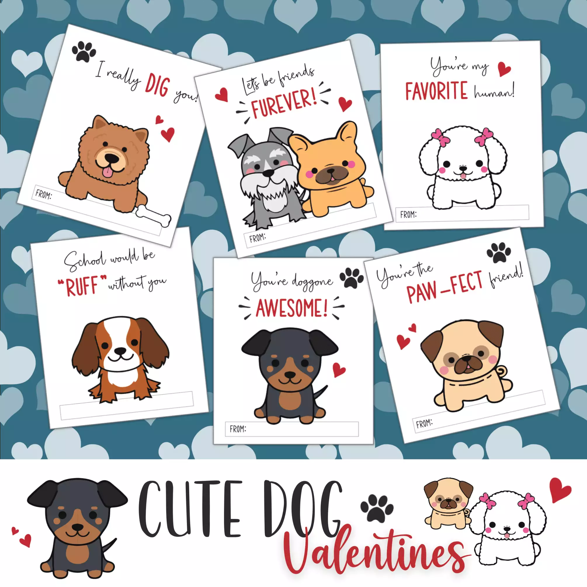 cute dog valentine cards mockup