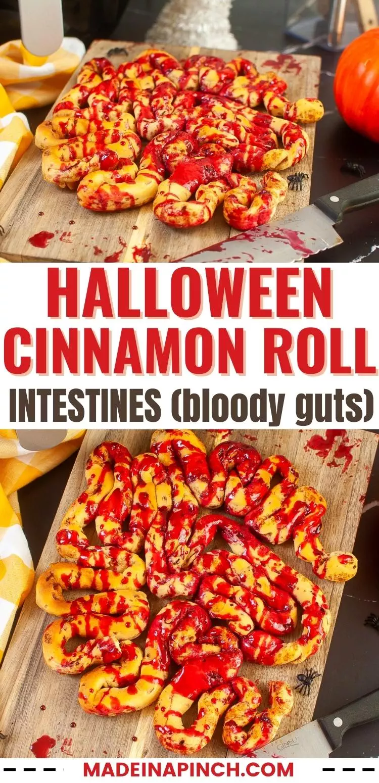 Halloween cinnamon roll guts pin image