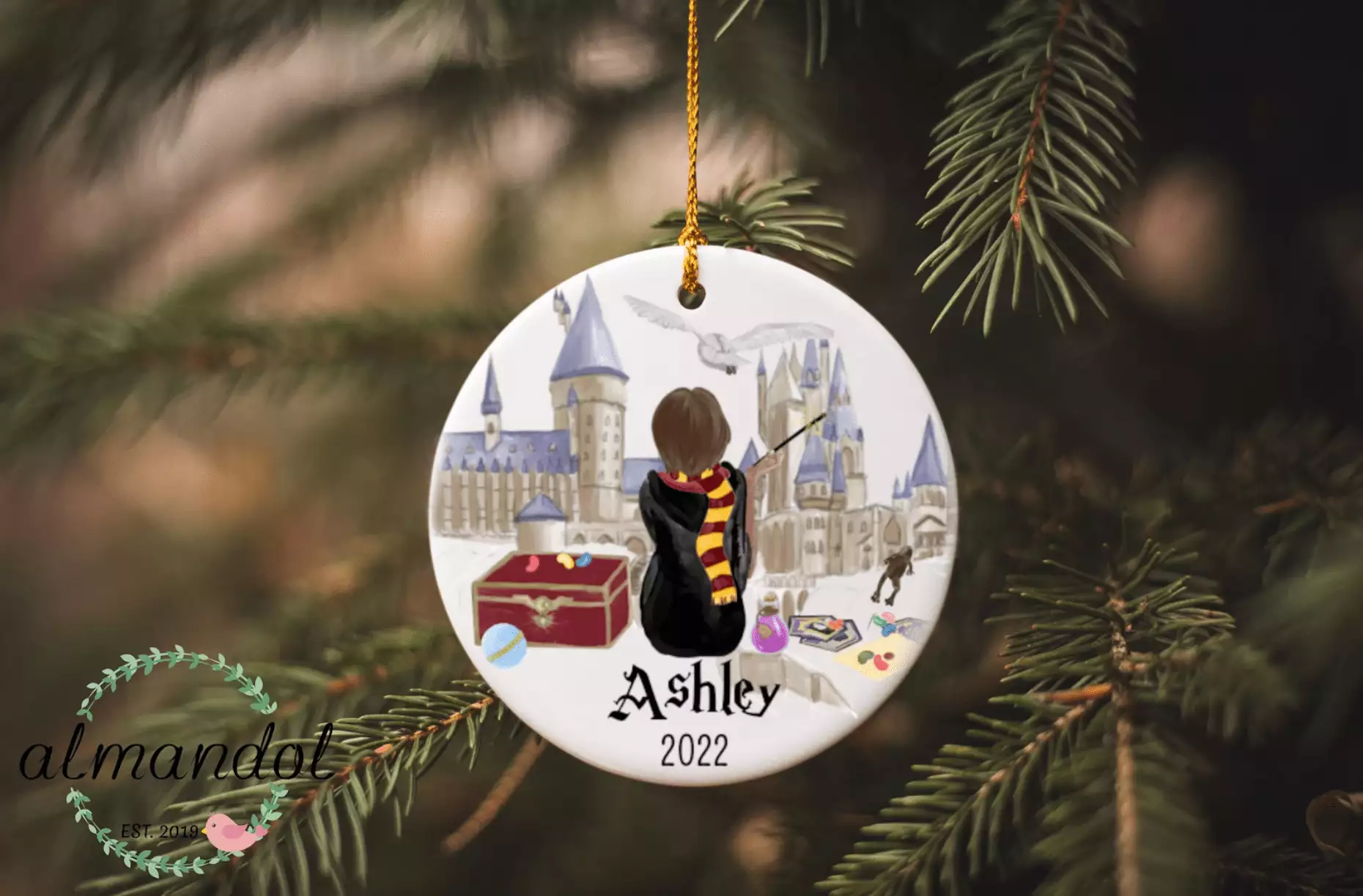 personalized wizard Christmas ornament