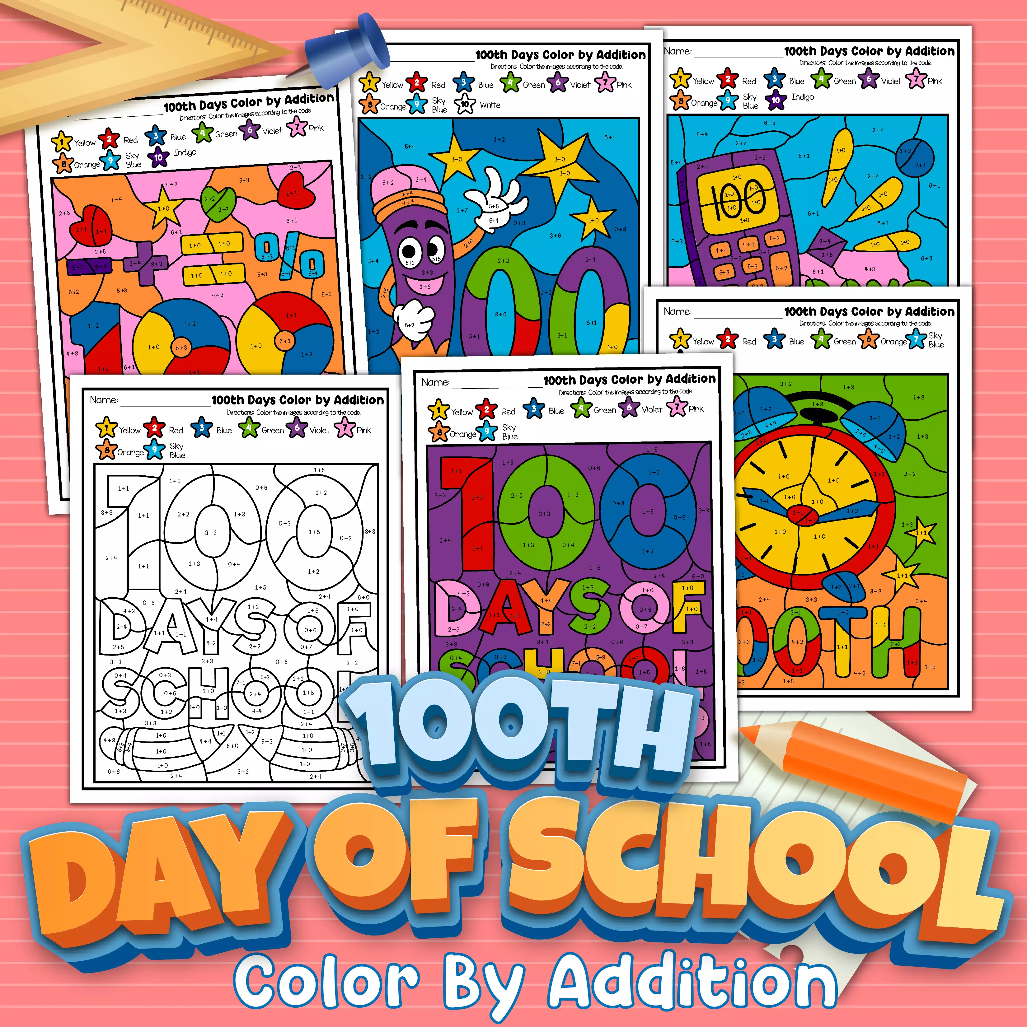 100th day of school coloring pages mockup