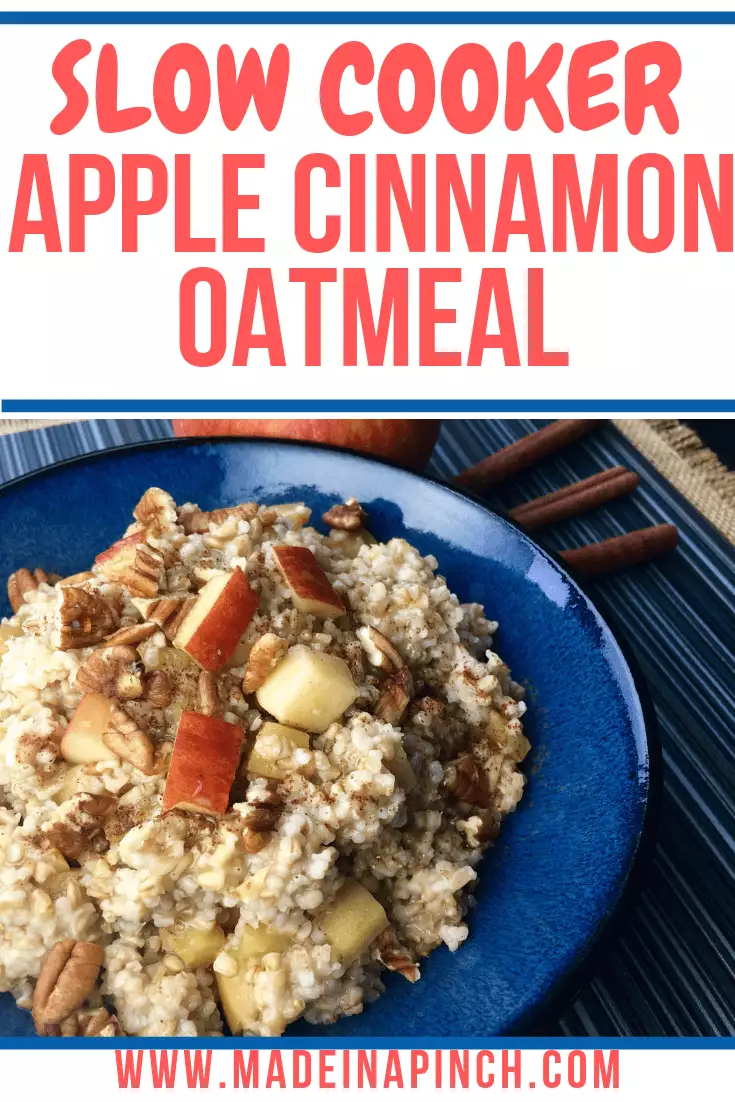 Slow cooker apple cinnamon oatmeal is a wonderful & easy breakfast option for the whole family! Get more easy recipes and helpful health & parenting tips from Made in a Pinch! #slowcooker #oatmeal