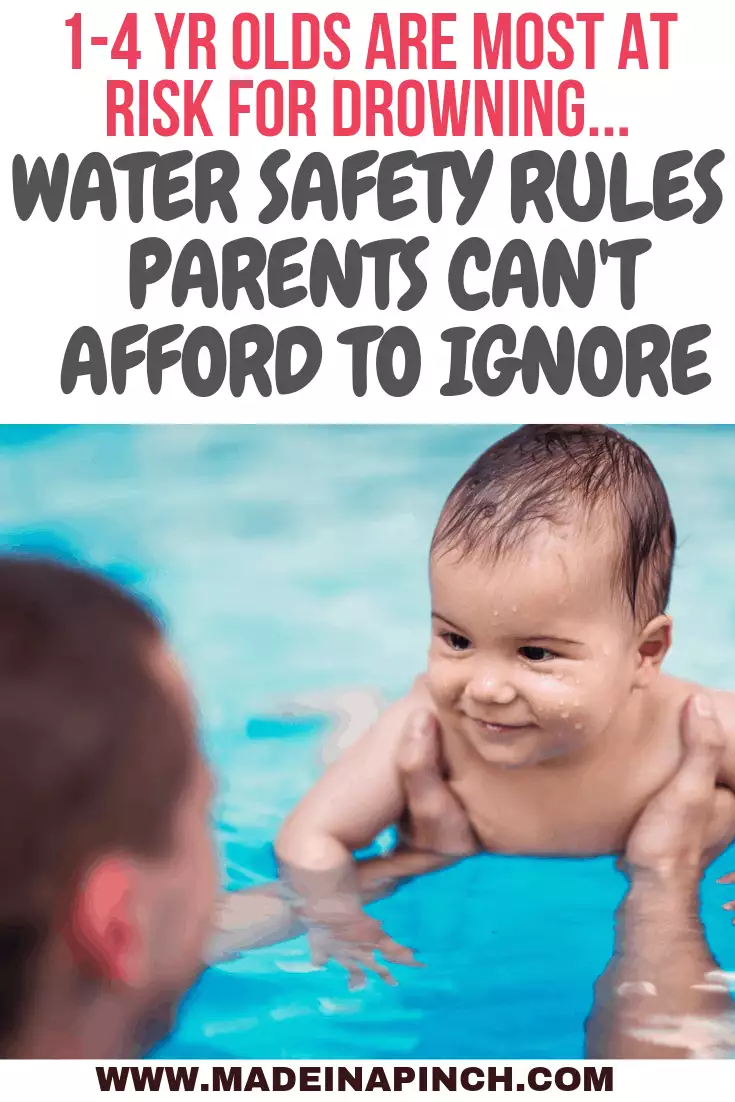 Pinterest Pin of man holding infant in pool