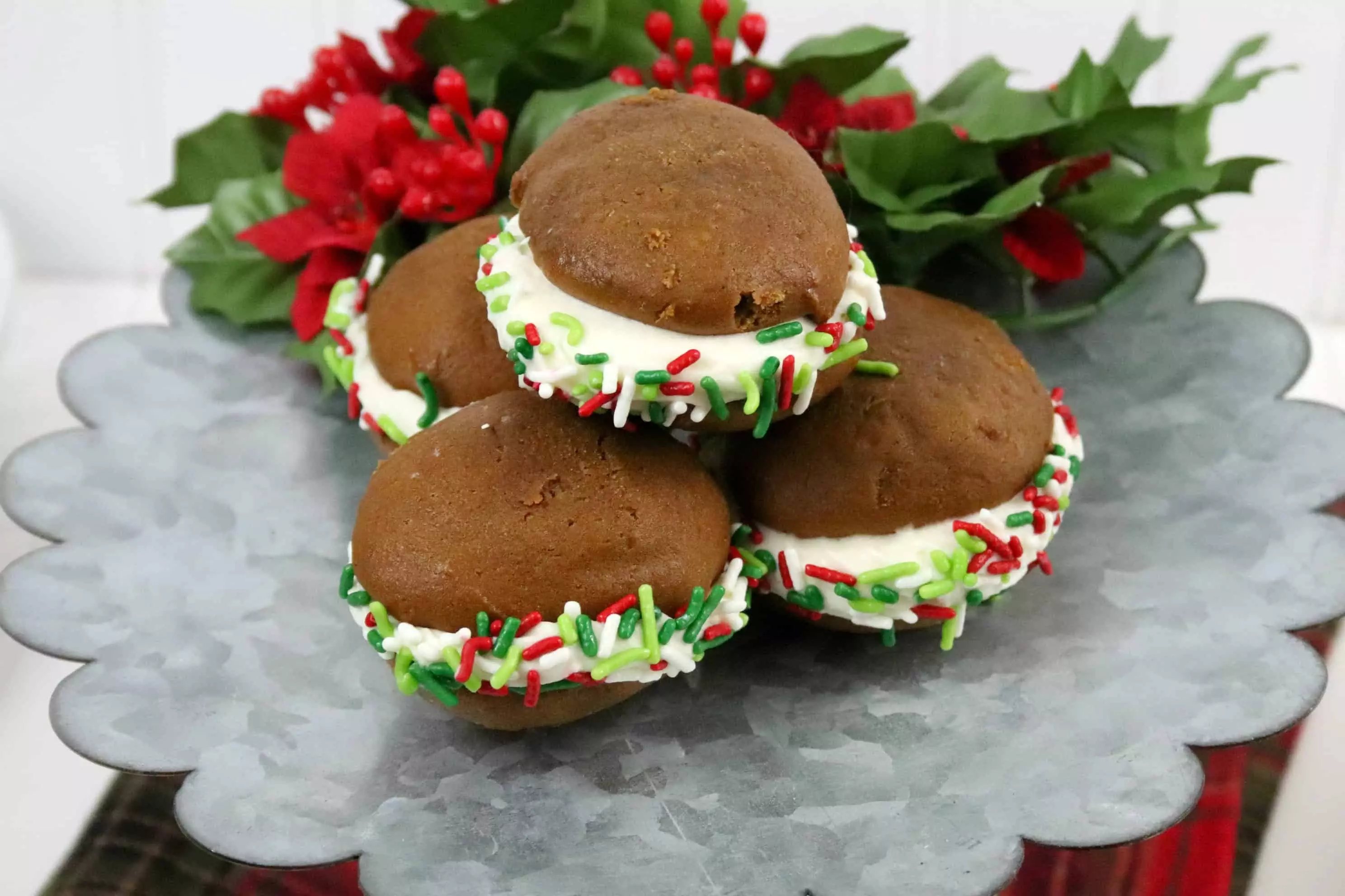 stacked up Christmas whoopie pies