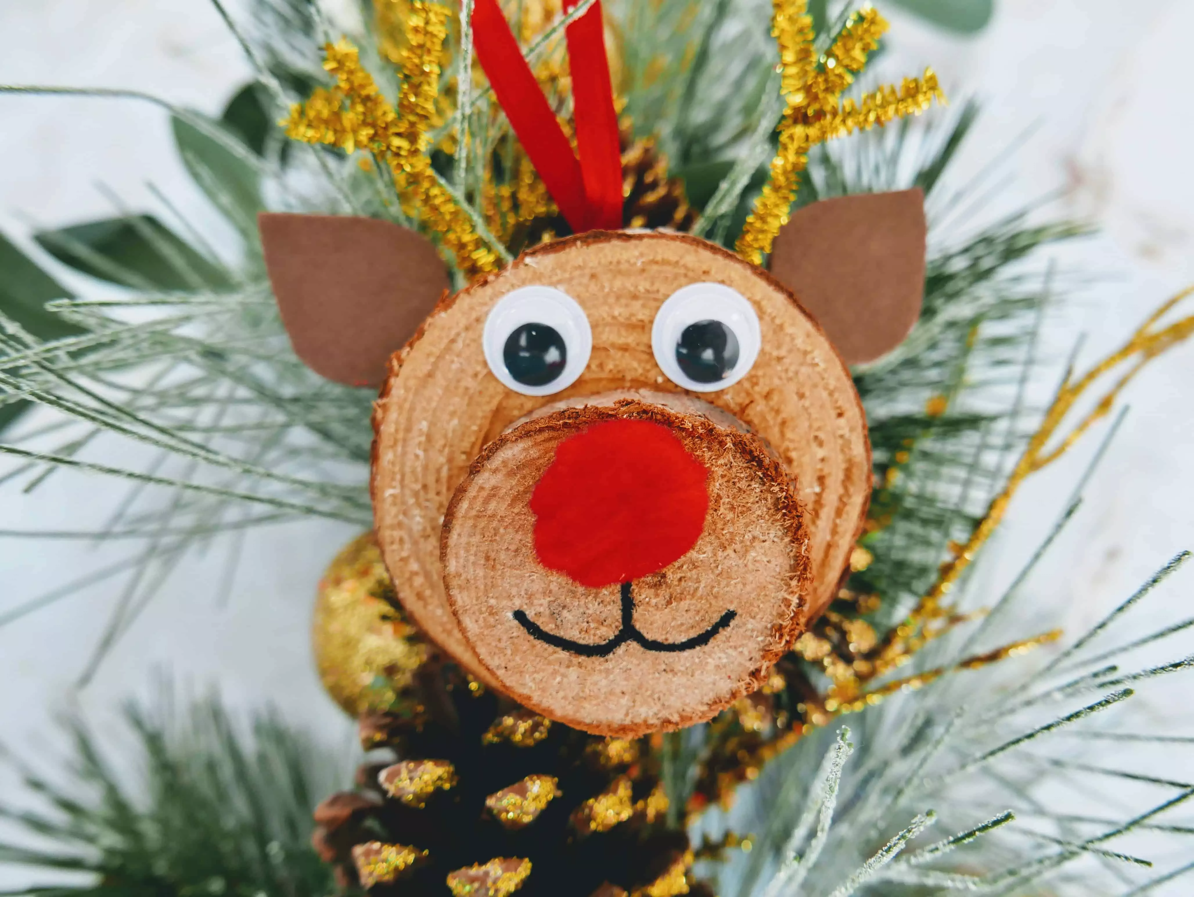wood slice Rudolph ornament