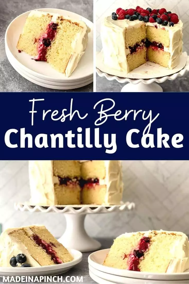 Fresh berry Chantilly cake pin image