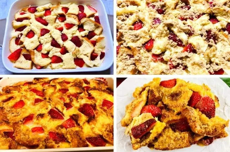 Strawberry french toast bake process collage