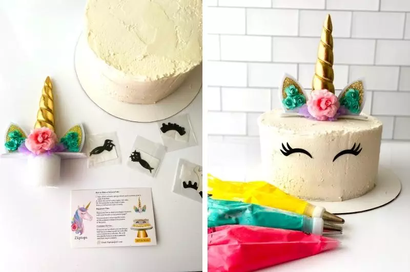 decorating the unicorn cake collage image