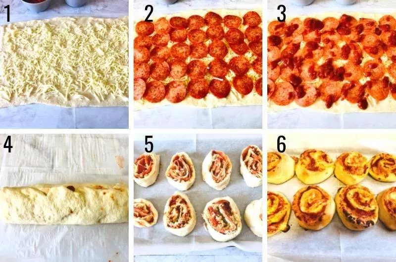 pizza pinwheels process collage