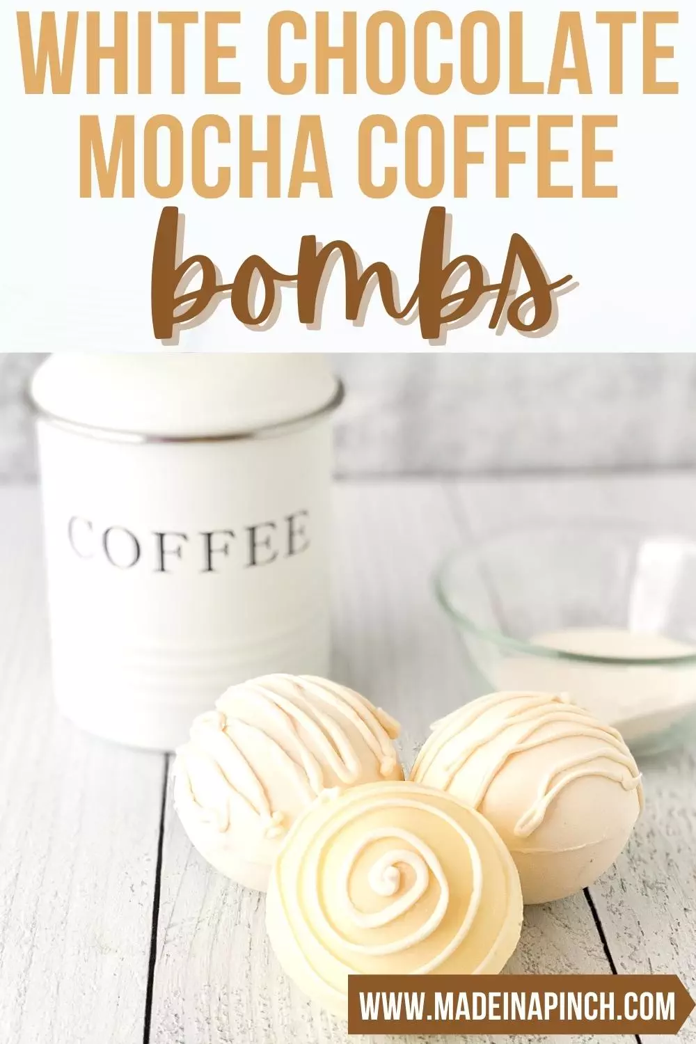 White chocolate mocha coffee bombs pin image