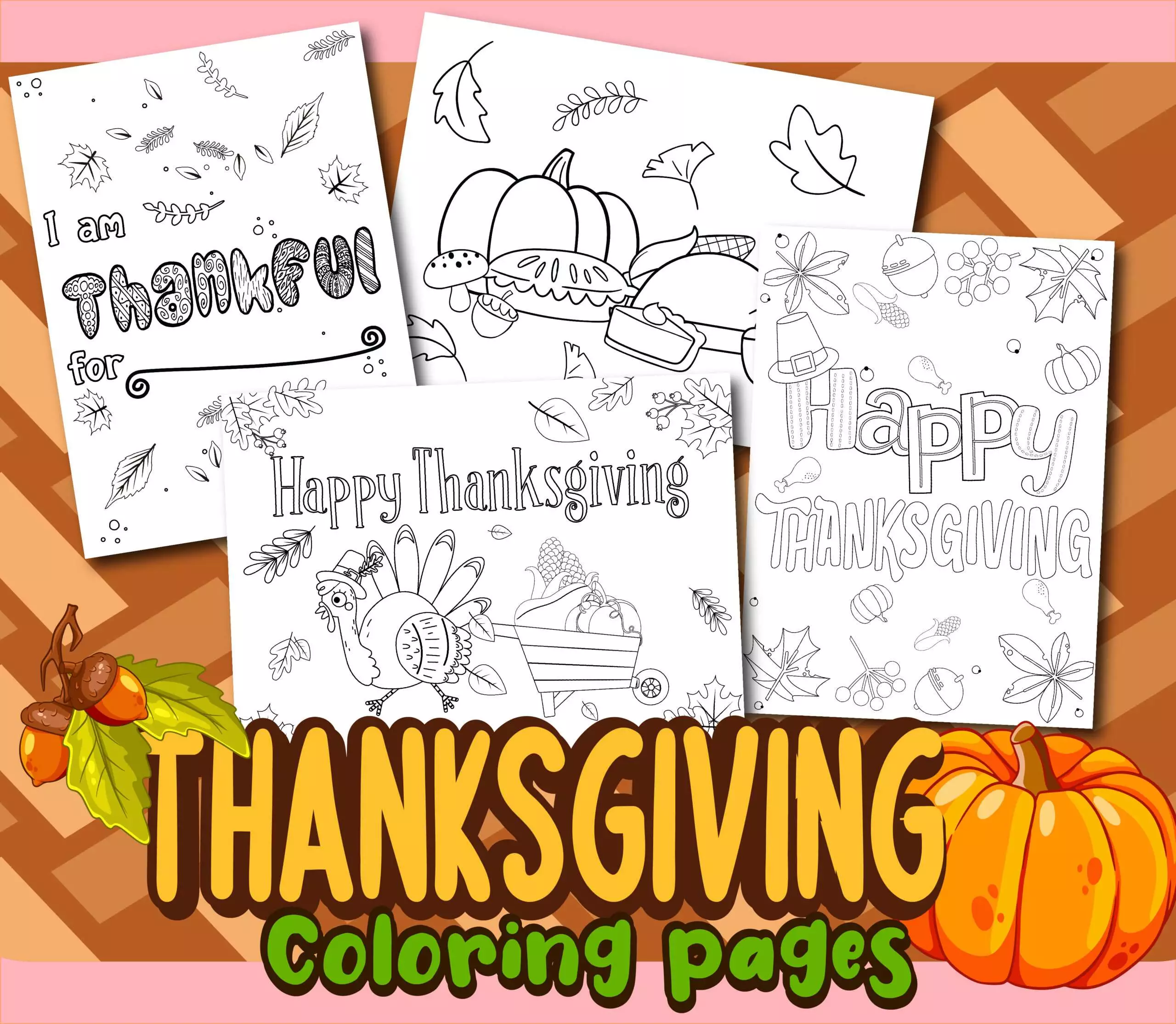 Thanksgiving color pages mockup