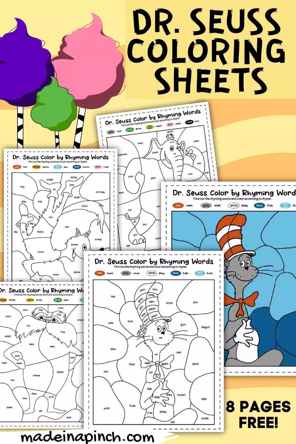 Dr. Seuss color by number pages pin image