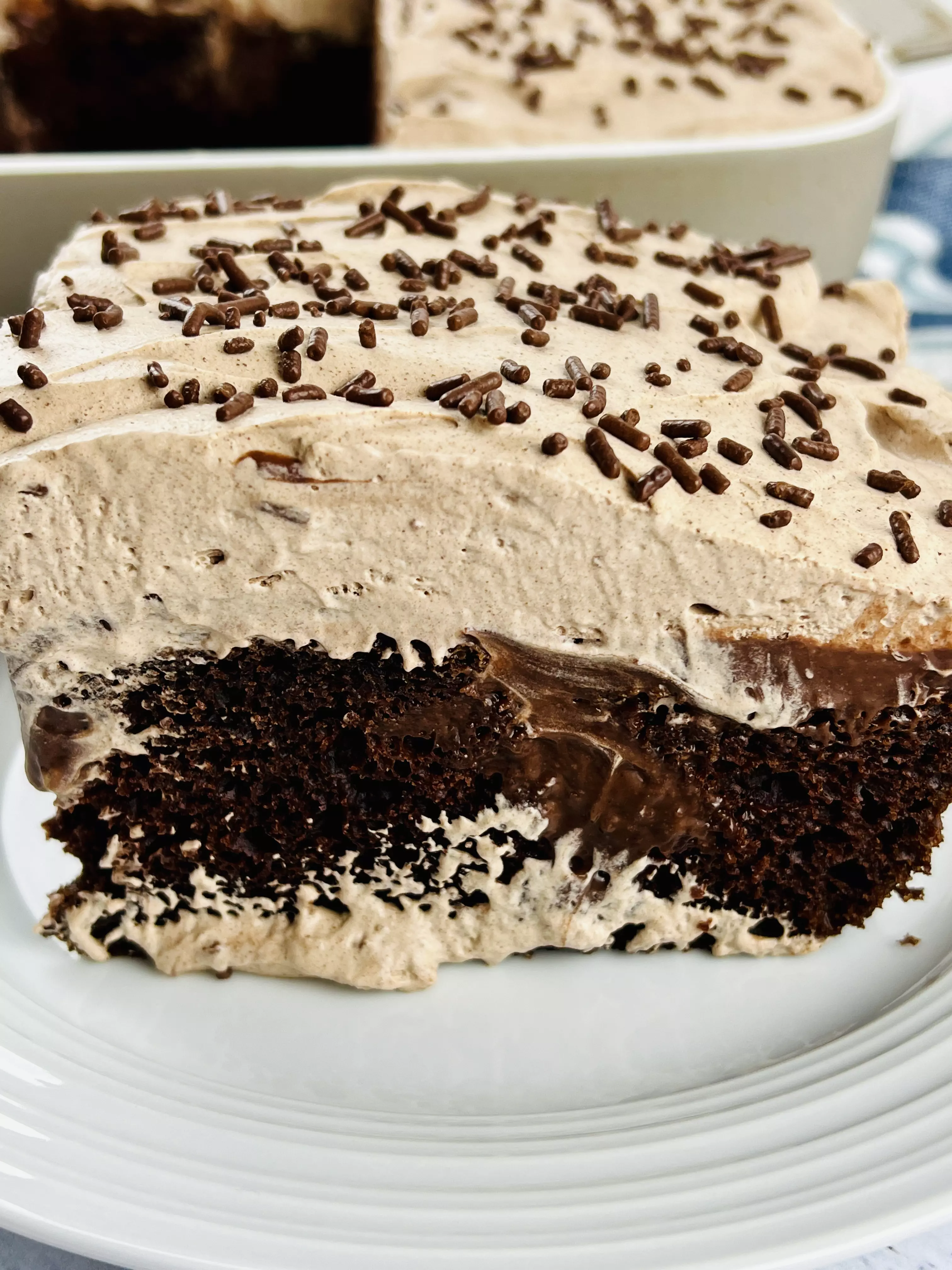 chocolate poke cake slice