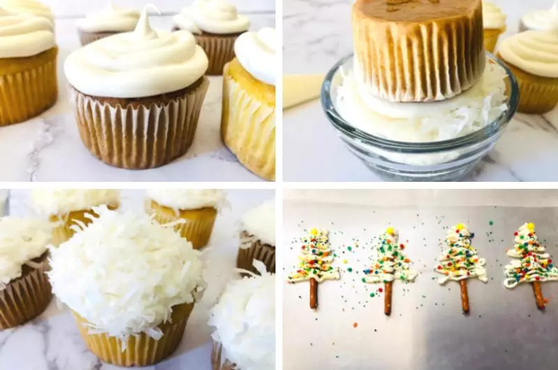 winter wonderland cupcakes process collage