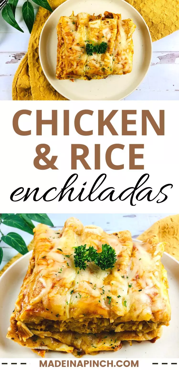 chicken and rice enchiladas pin image