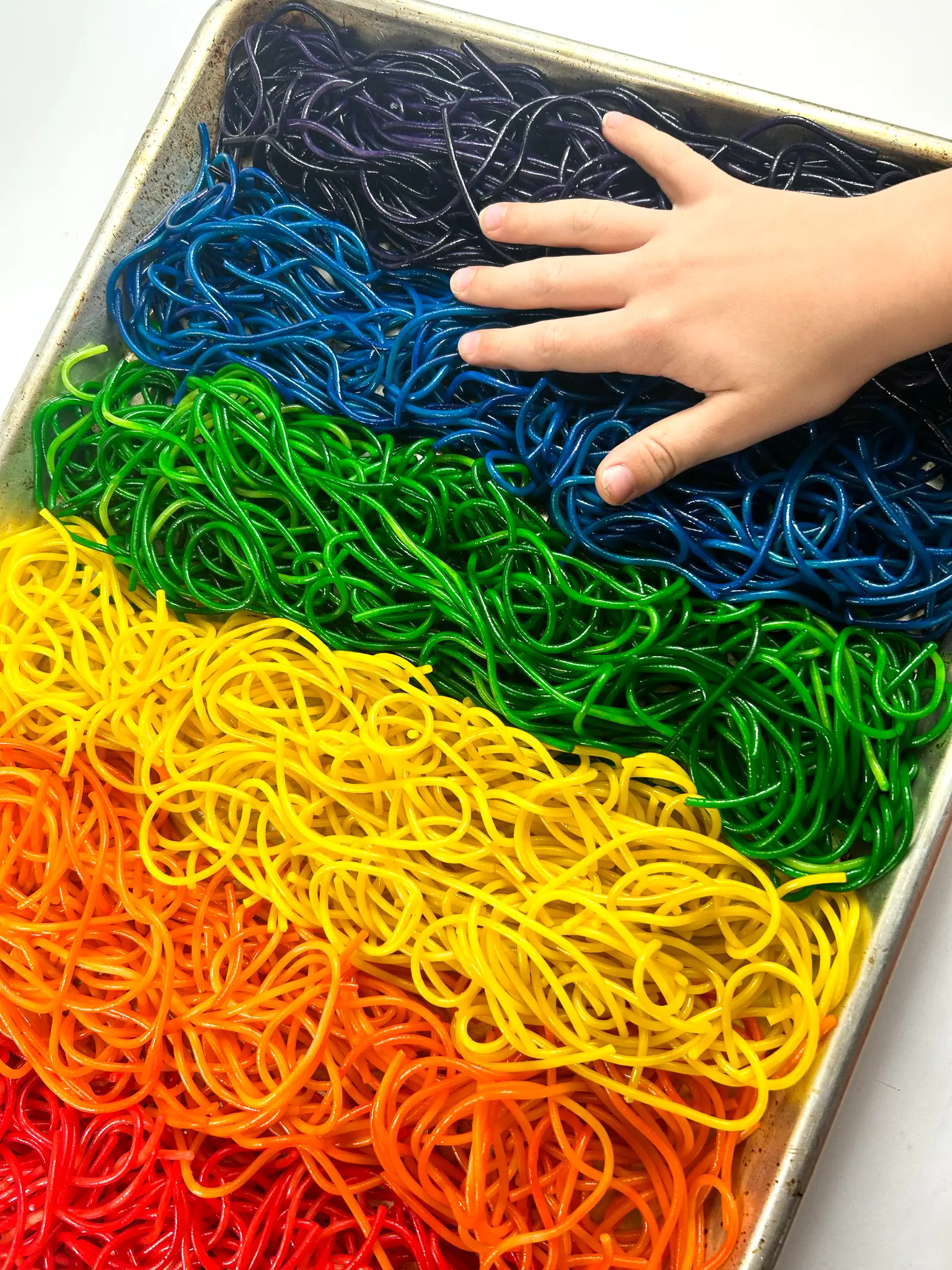 rainbow spaghetti in pan