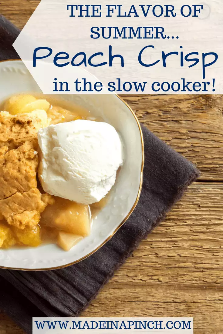 Peaches are a favorite summer flavor! Get that summer flavor all year long with our incredible slow cooker recipe. For more family favorite recipes go to Made in a Pinch and follow us on Pinterest!