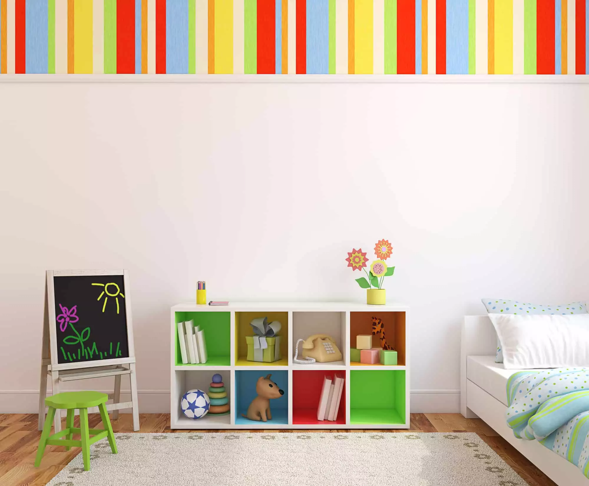 image of a clean and organized playroom as an example of how to get organized for the new year