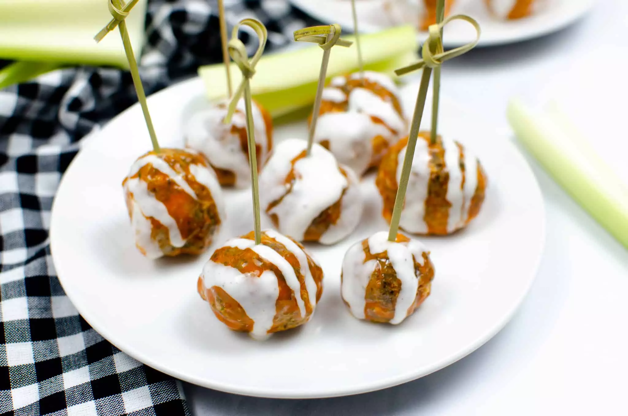 buffalo chicken meatballs drizzled with ranch
