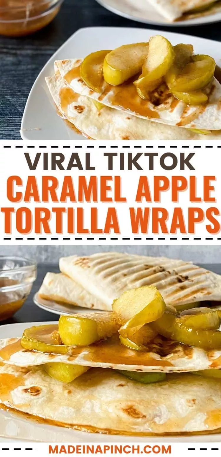 caramel apple tortilla wrap hack pin image
