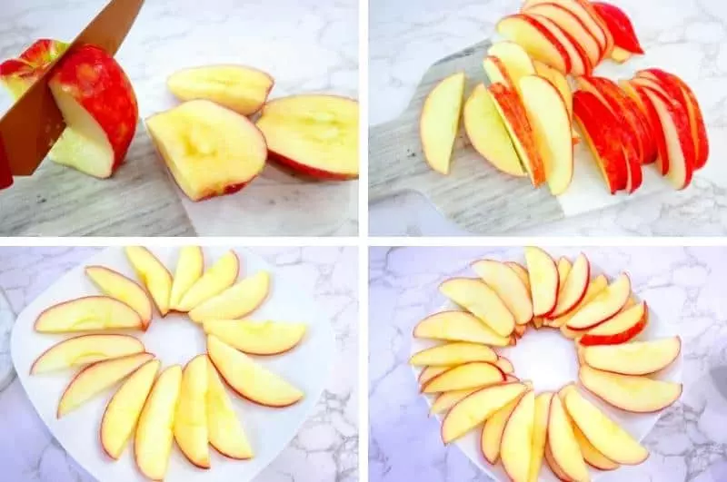 arranging apple slices for apple nachos