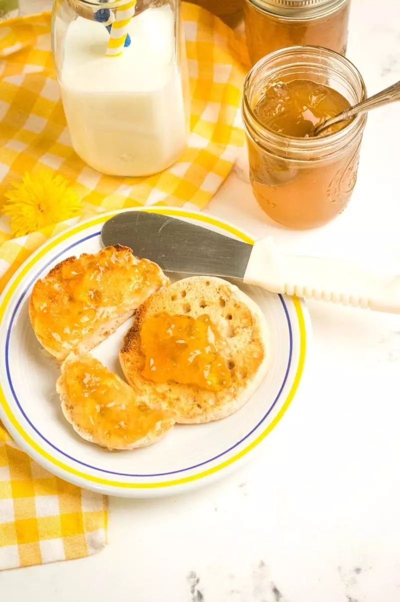 Dandelion jelly on an English Muffin