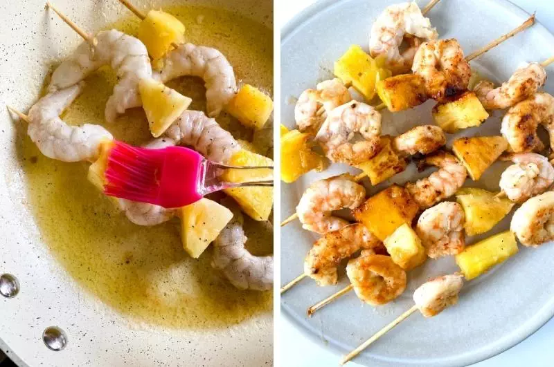 pineapple and shrimp skewers process collage