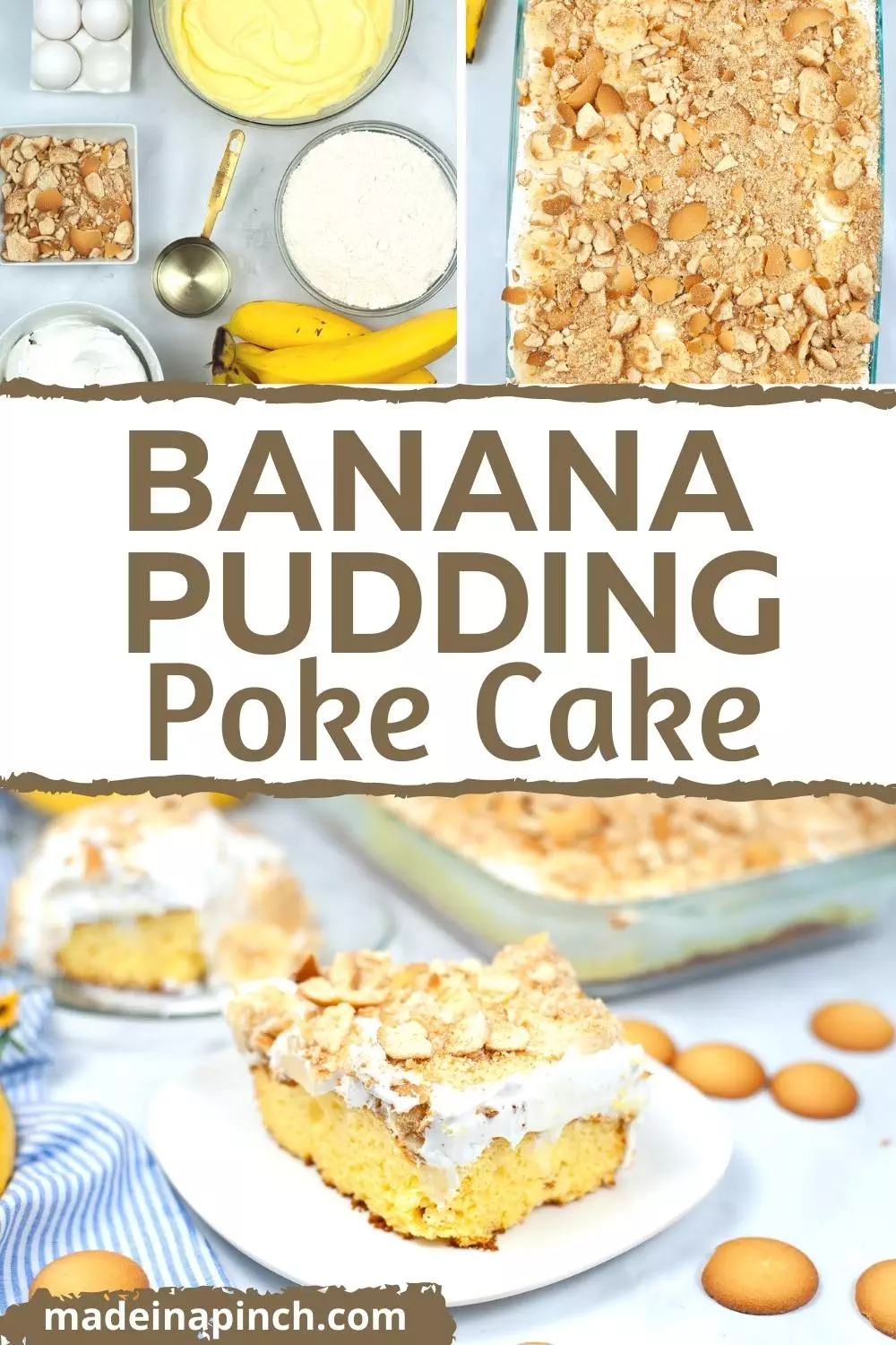 Banana pudding poke cake pin image