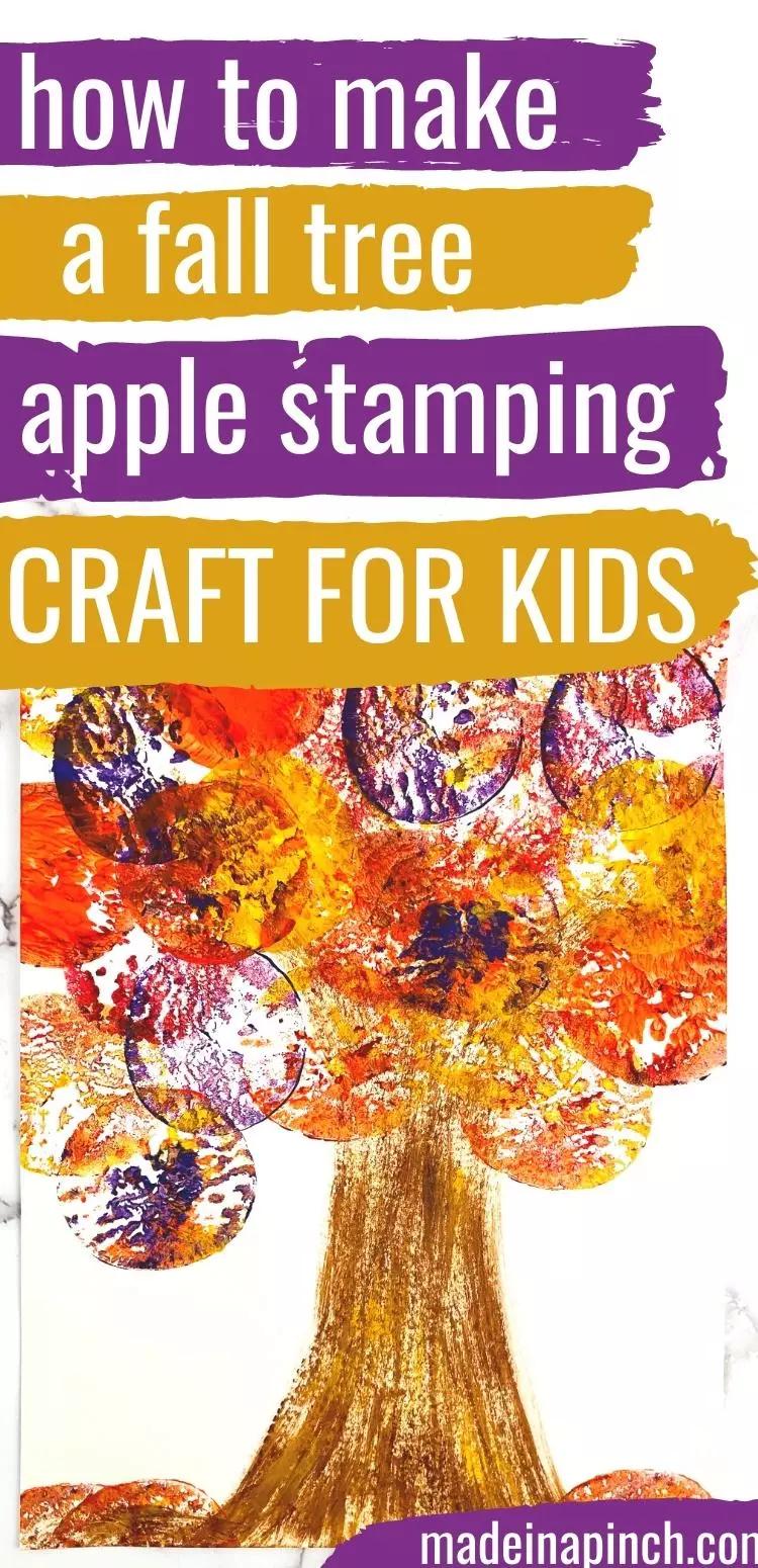 Fall apple stamp painting craft long pin image