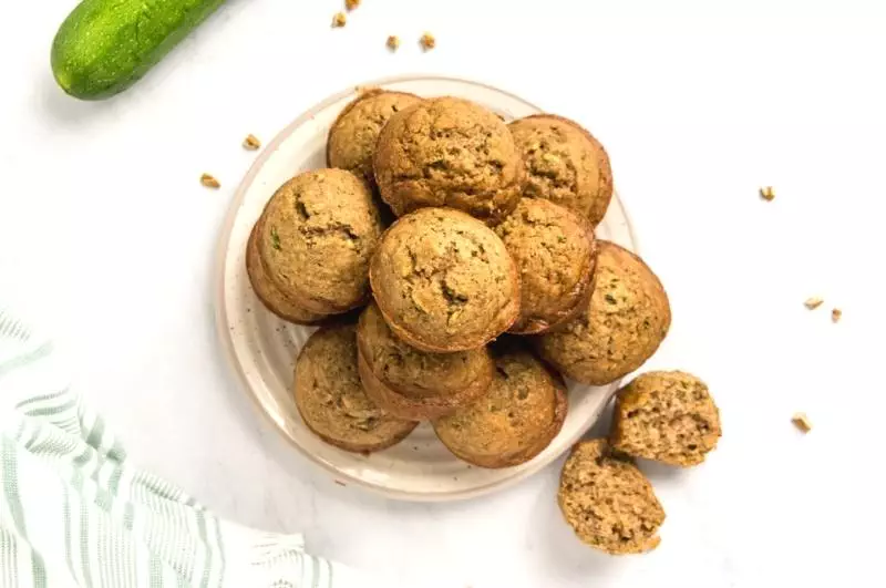 healthy zucchini muffins on a plate from above