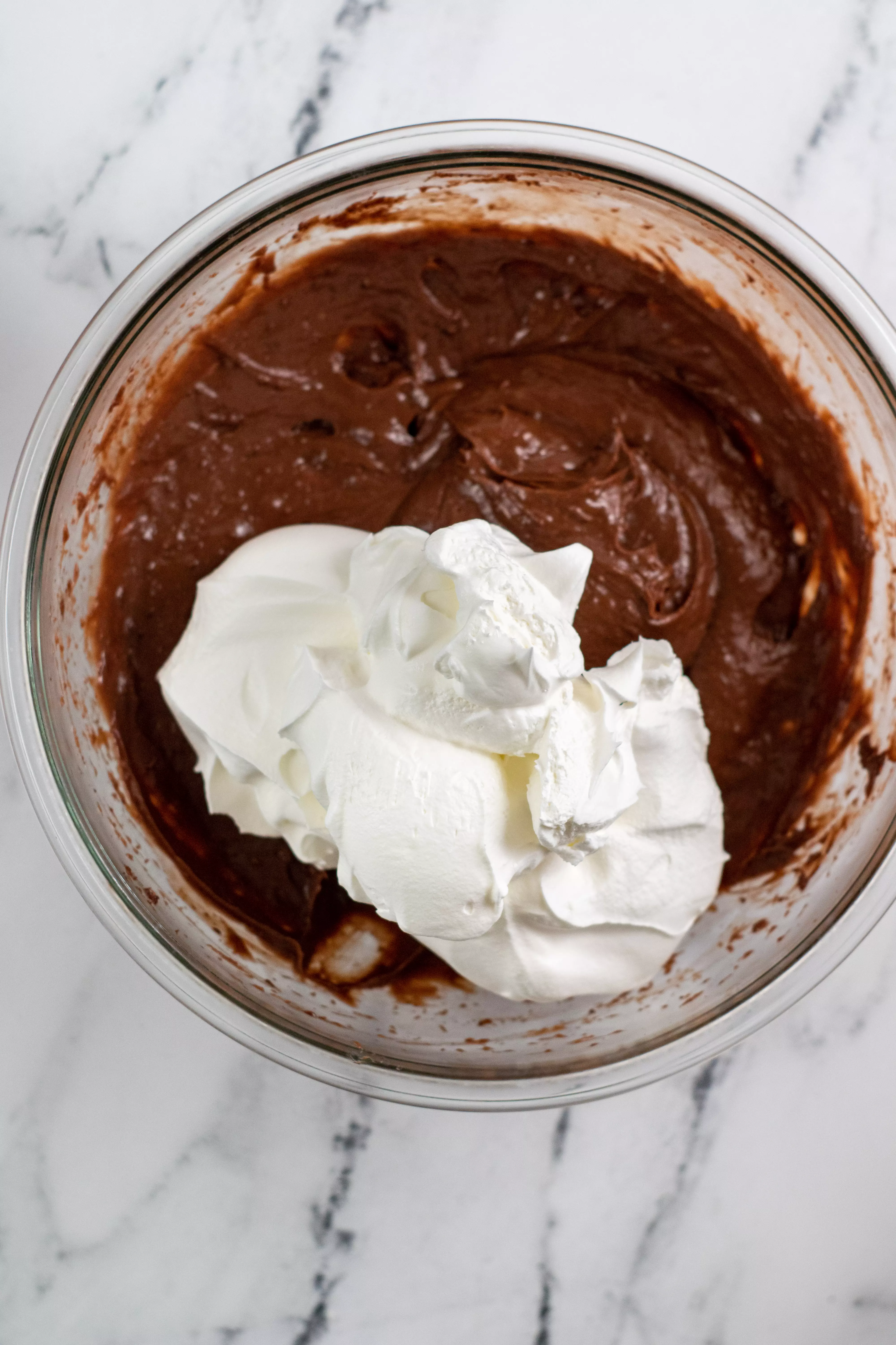 mixing cool whip into chocolate pudding