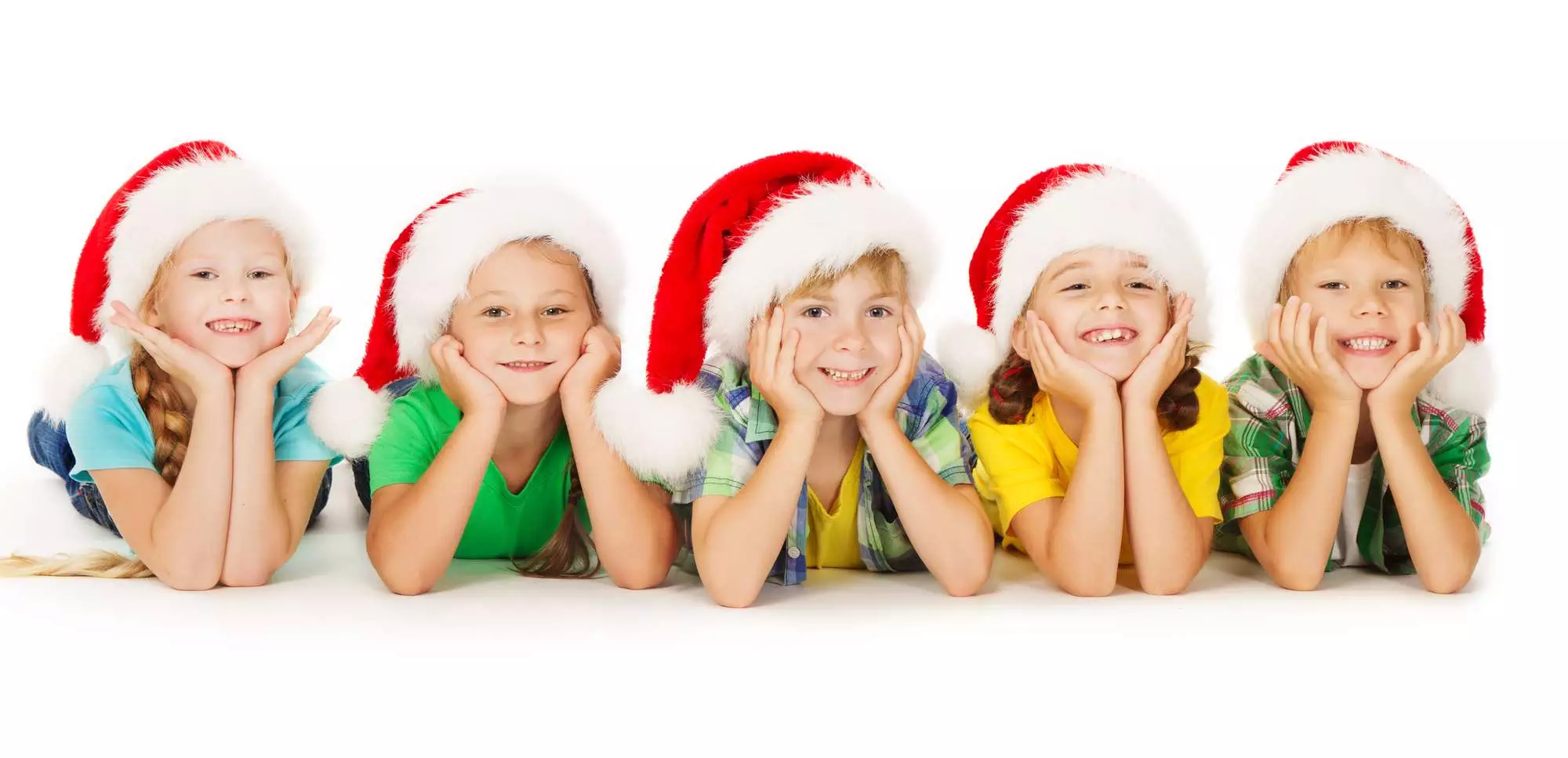 kids wearing Santa hats - how to talk to kids about Santa