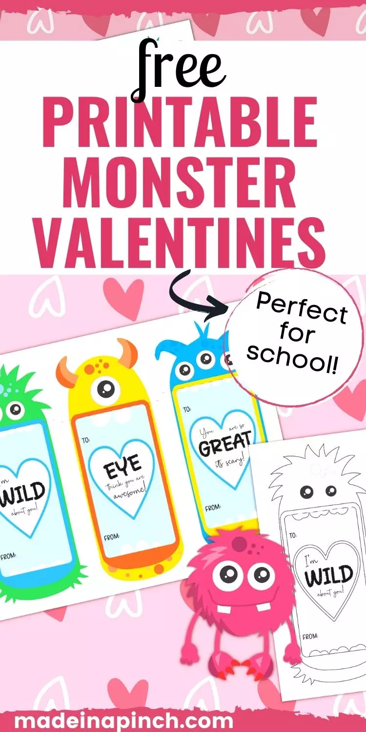 printable monster valentines pin image