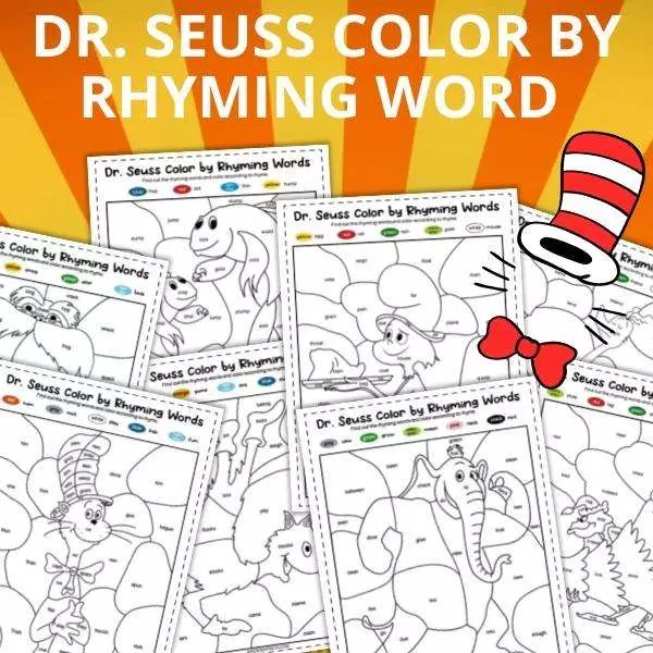 Dr. Seuss color by rhyming word pages