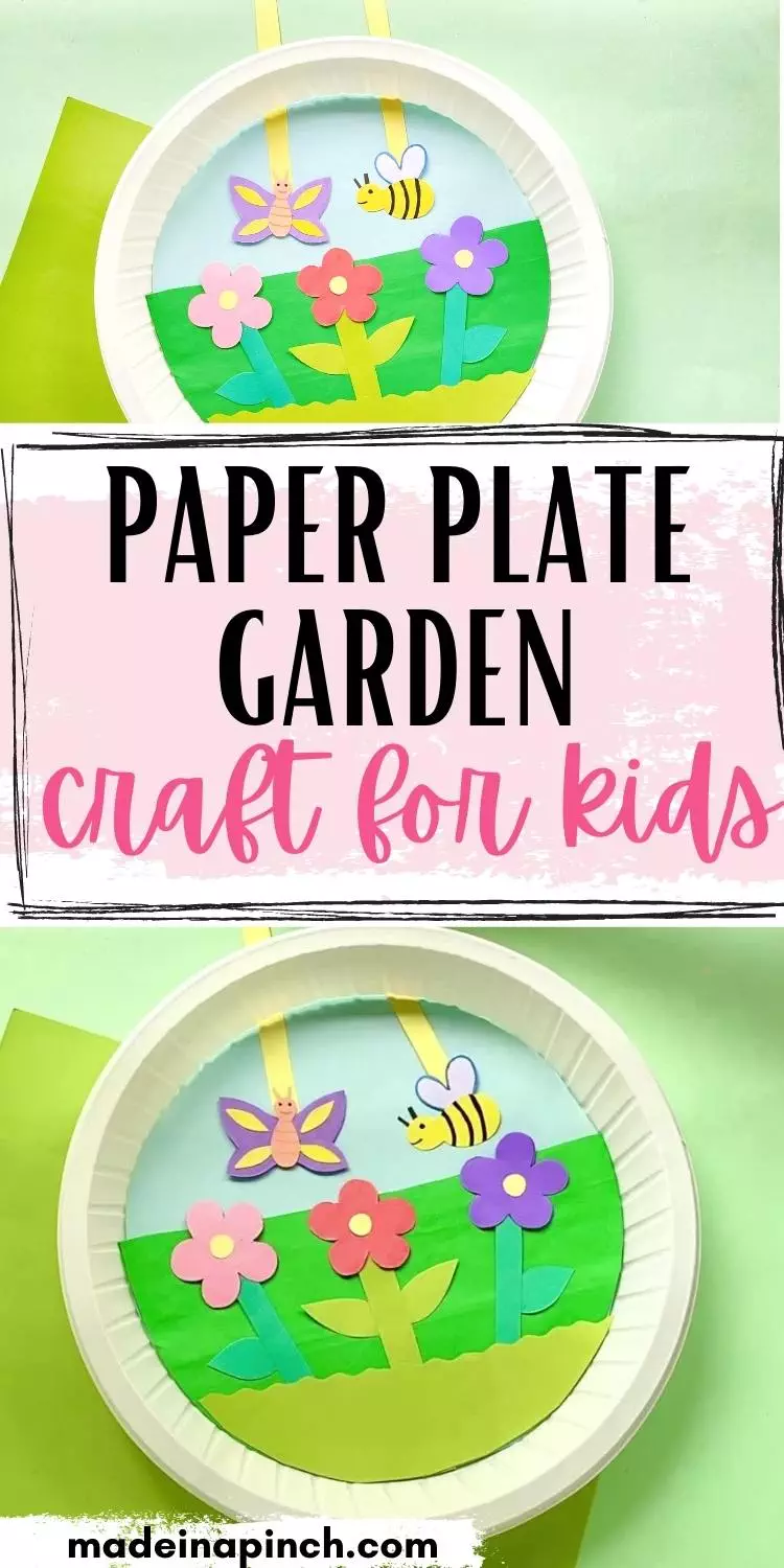 paper plate garden craft for spring pin image