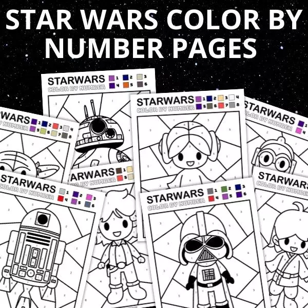 Star Wars color by number pages mockup