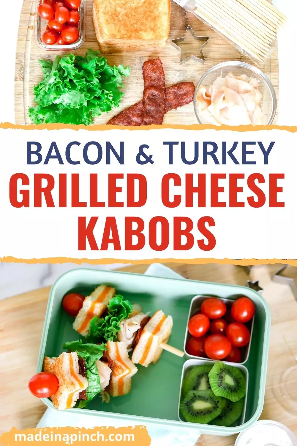 bacon, turkey and grilled cheese kabobs pin image