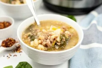 bowl of IP Sausage and Spinach Soup
