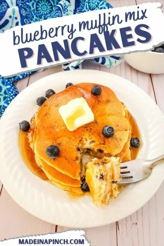 Blueberry muffin mix pancakes pin image