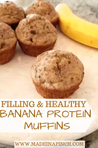 Banana Greek Yogurt Muffins are full of protein AND flavor! Grab this protein banana muffin recipe on Made in a Pinch and follow us on Pinterest for more helpful tips and delicious recipes!